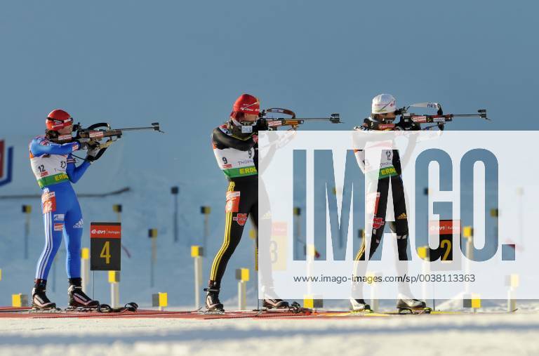Russia s Olga Medvedtseva left Germany s Kati Wilhelm center and Germany s Simone Hauswald right during the third shooting of the women 12 5 km mass start Biathlon World Cup competition in Oberhof Germany Sunday Jan 11 2009 Wilhelm won ahaed of Medvedtseva on second and Hauswald on 11th Eckehard Schulz Oberhof DEU