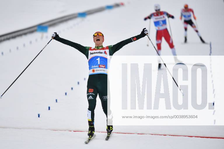 Crossing the finish line Eric FRENZEL GER Jubel Freude Begeisterung Aktion winner Sieger ahead of Jan SCHMID NOR and Franz Josef REHRL AUT Nordic combined single competition 10 km Nordic Combined LH Individual Gundersen 10km FIS Nordic Ski WM 2019 in Seefeld Austria 19 02 03 03 2019