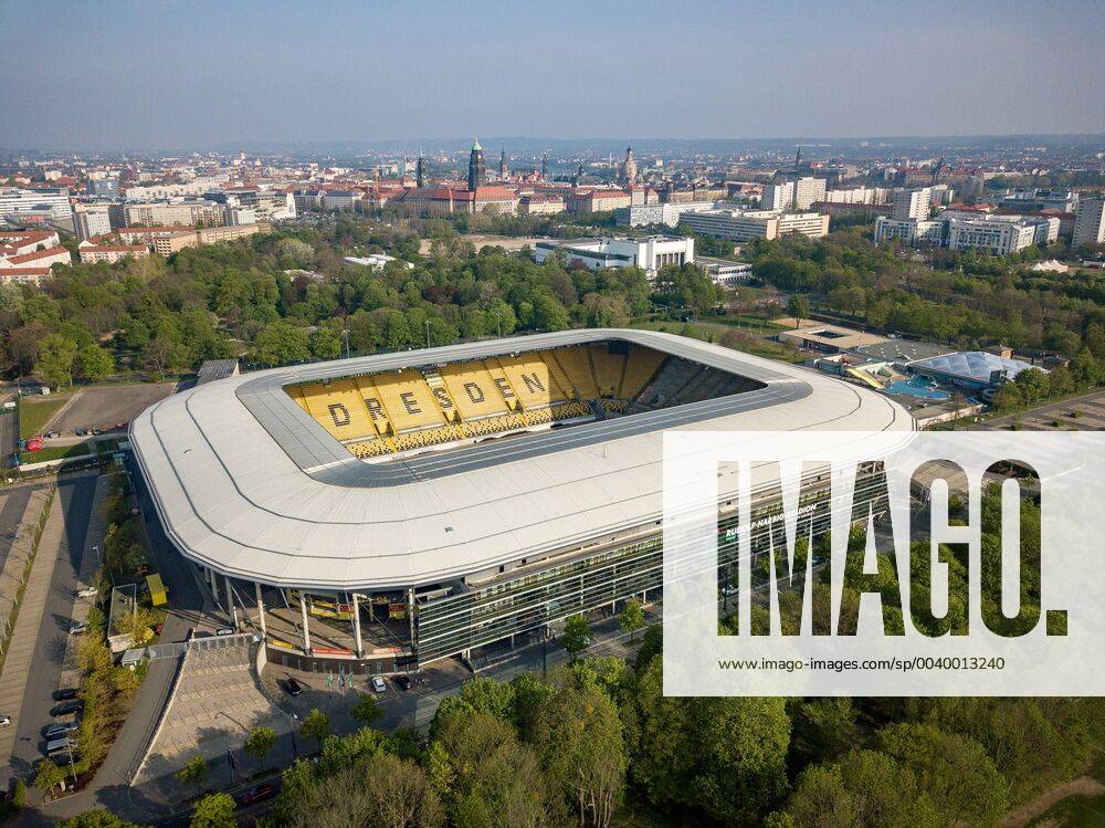 Aerial photo of the Rudolf Harbig Stadium in the morning 24 04 2019 Dresden Football GER 2 Bundesliga 2 BL Season 2018 2019 Rudolf Harbig Stadium SG Dynamo Dresden
