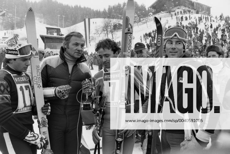 Ski World Cup Kitzbühel Slalom Men SKI ALPIN SAISON 78 79 World Cup Kitzbühel Slalom Men 21 01 1979 Anton STEINER Austria , Sportreporter Harry VALERIEN, Christian Neureuther Germany and Ingemar STENMARK Sweden vlnr at the finish Kitzbühel Austria
