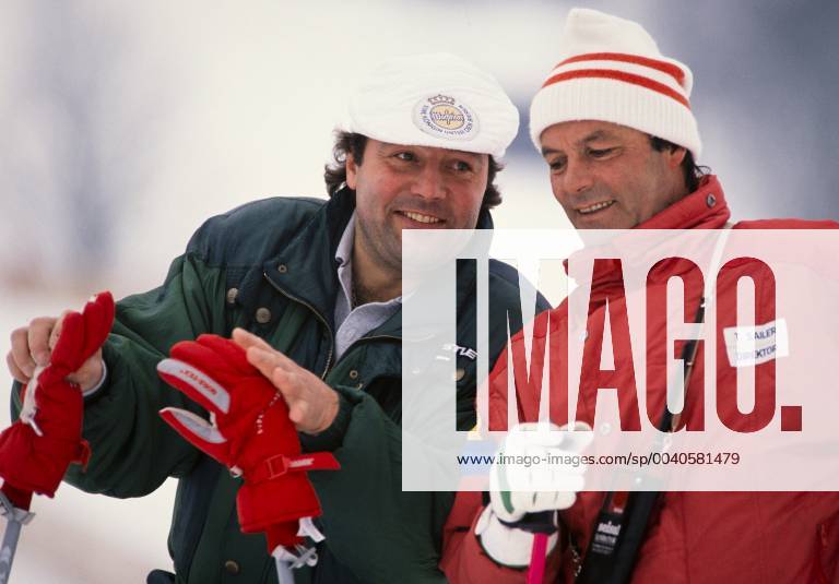 Alpine Skiing World Cup 1988 1989 Kitzbuehel GRISSMANN, SAILER AUT Alpine Skiing World Cup 1988 1989 Kitzbuehel celebrity race 14 01 1989 Werner GRISSMANN left , Toni SAILER right both Austria Kitzbuehel Austria