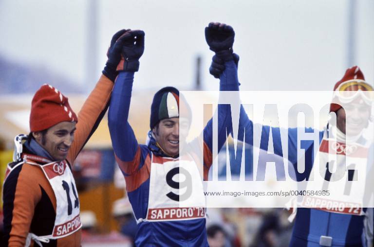 Alpine Skiing Olympic Games Sapporo 1972 BRUGGMANN SUI G THOENI ITA , MATTLE SUI Olympic Winter Games Sapporo 1972 Giant Slalom Men 10 02 1972 Edmund BRUGGMANN Switzerland , Gustavo THOENI Italy , Werner MATTLE Switzerland Sapporo Japan