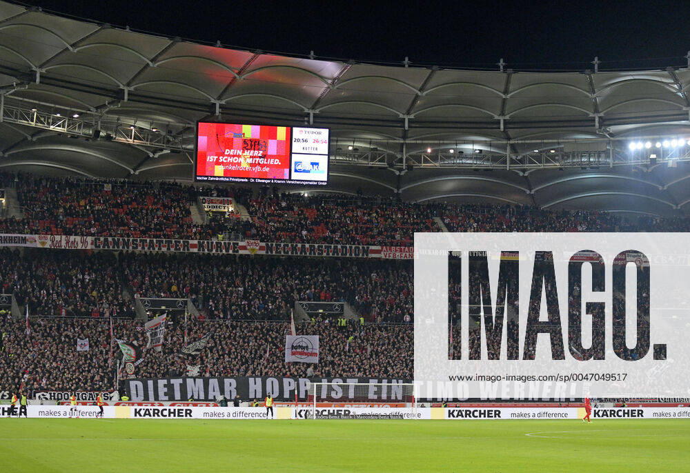 Football 2 Bundesliga 2019 2020, 25 matchday, VfB Stuttgart Arminia Bielefeld, in the Mercedes Benz Arena in Stuttgart, Stuttgart fan curve Dietmar Hopp is a Timo Werner DFL and DFB regulations prohibit any use of photographs as image sequences and or quasi video