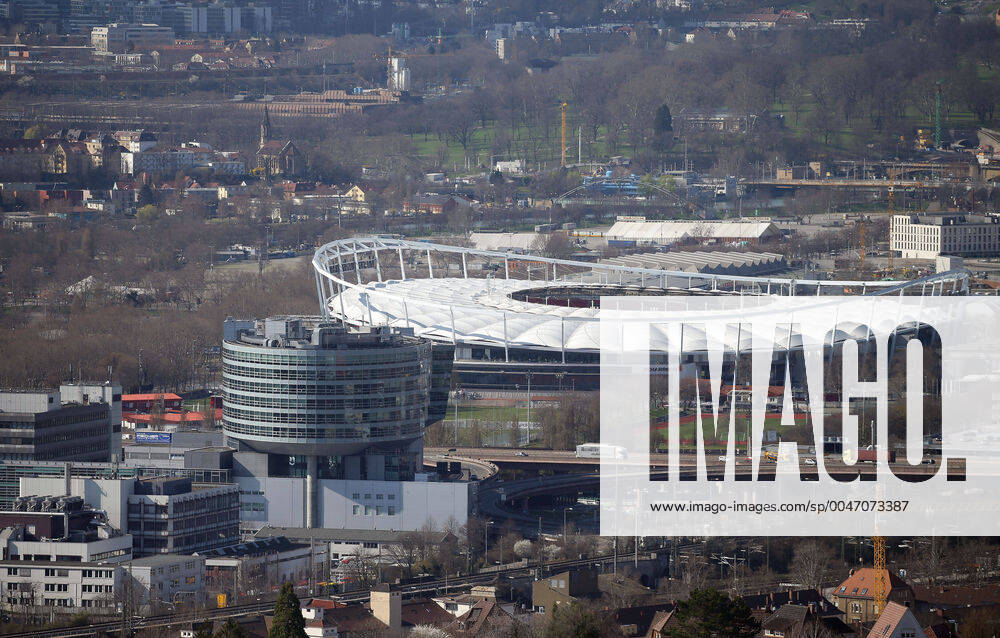 Stuttgart , Football VfB Stuttgart Mercedes Benz Arena , View from Rotenberg to the Arena