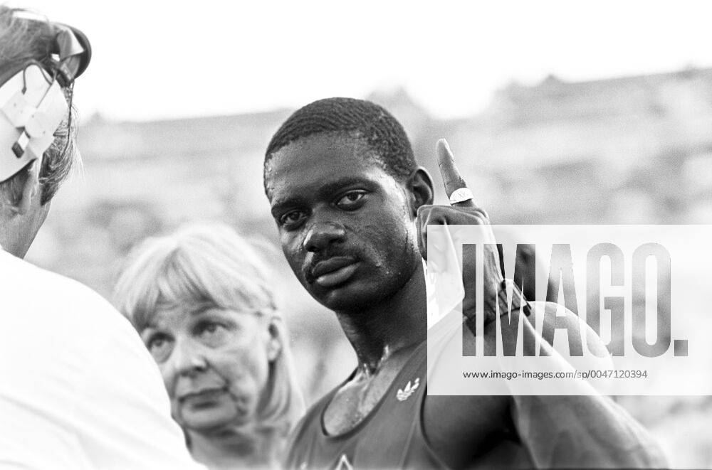 Athletics, World Athletics Championships Winner Ben Johnson, Canada, react after the 100 m final at The World Athletics Championships on August 30, 1987 in Rome, Italy BILDBYRAN,