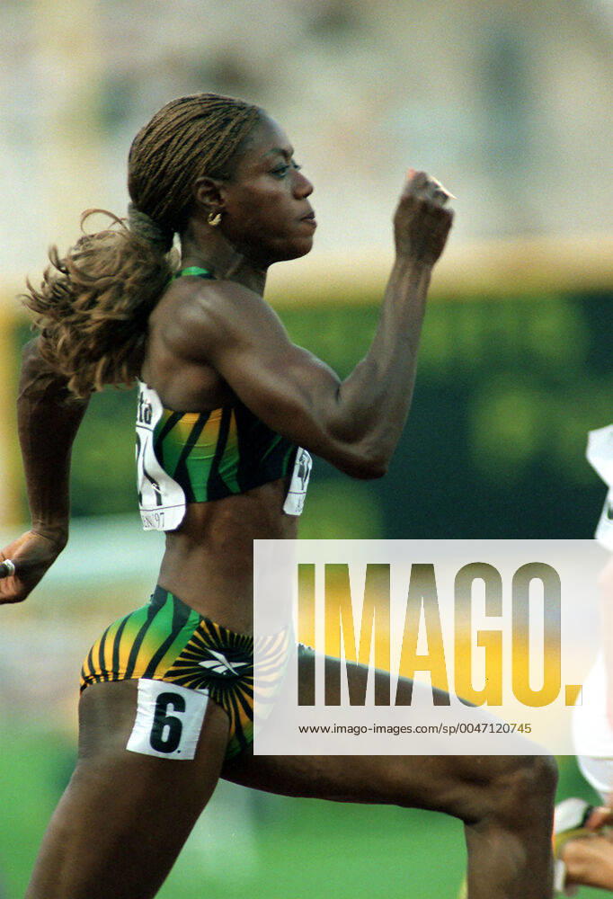 Athletics, World Athletics Championships Merlene Ottey of Jamaica during womens 100 m at The World Athletics Championships on August 2, 1997 in Athens, Greece BILDBYRAN,