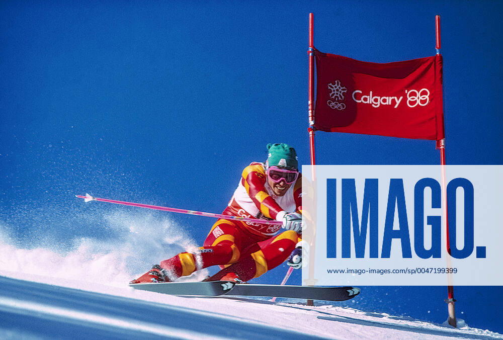 Olympic Skiing Zurbiggen Pirmin Zurbriggen of Switzerland wins the bronze medal in the giant slalom at the 1988 Olympic Winter games, Winterspiele,Spiele, Summer games Nakiska Ski Area Alberta Canada