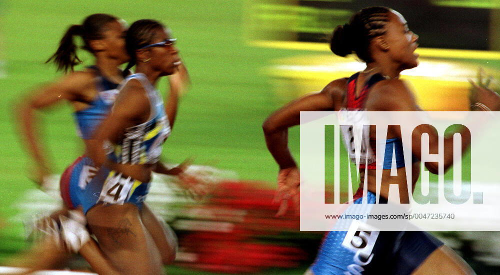 Athletics, World Athletics Championships Winner Marion Jones of USA cross the finish line during womens 200 m at The World Athletics Championships on August 12, 2001 in Edmonton, Canada Jones was later disqualified for doping BILDBYRAN,
