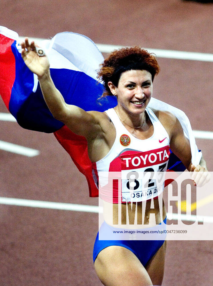 Athletics, World Athletics Championships Gold medalist Tatyana Lebedeva of Russia celebrate after womens long jump at The World Athletics Championships on August 28, 2007 in Osaka, Japan BILDBYRAN,