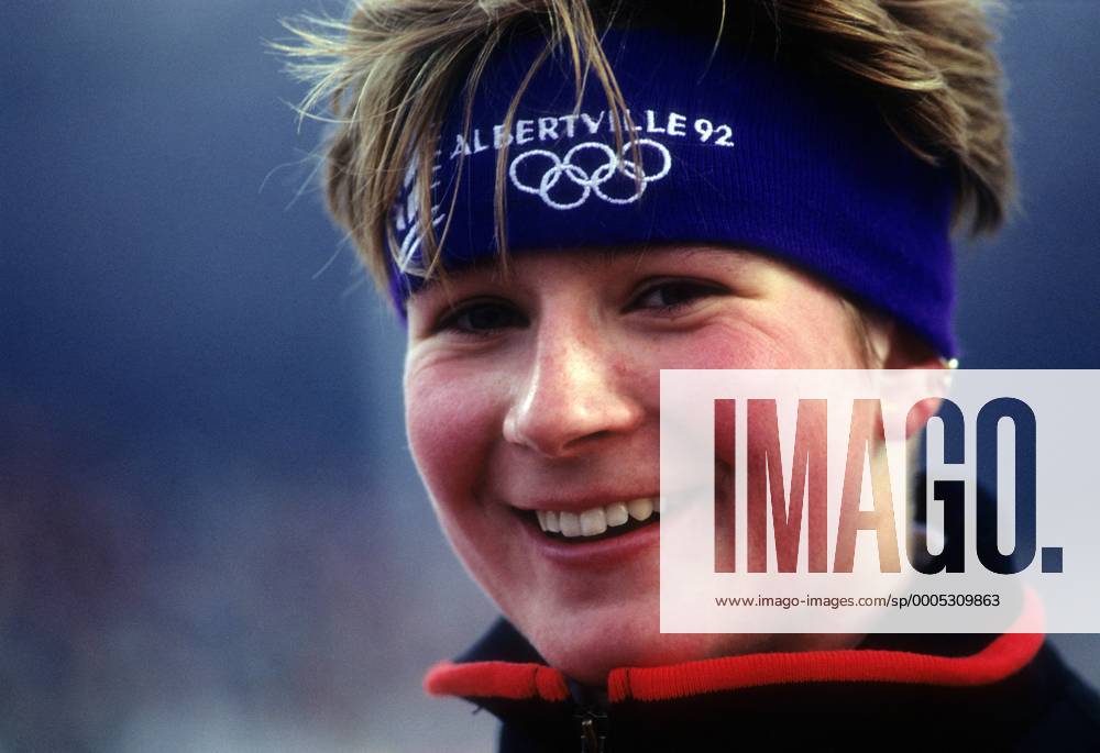 Claudia Pechstein (Deutschland) Eisschnellauf OS Winter Damen Olympische Spiele 1992, Winterspiele, Porträt Albertville Freude,
