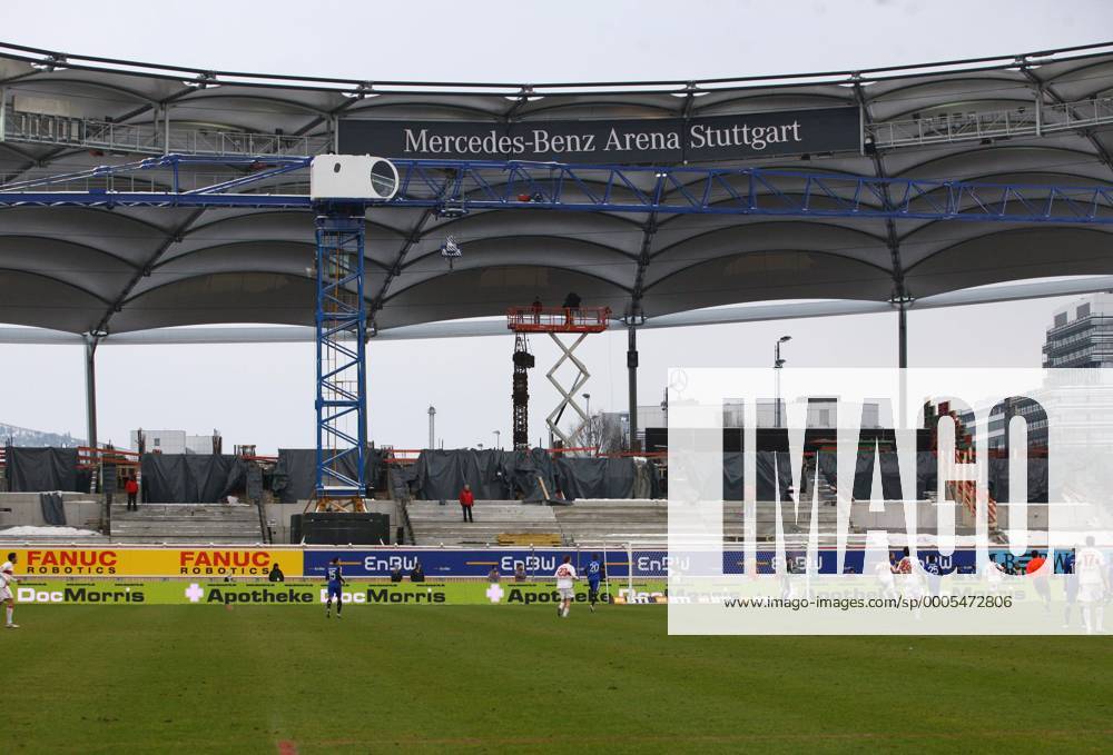Fußball, Stadiongeschichte VfB Stuttgart Baustelle Mercedes Benz Stadion - Stuttgart, VfB Stuttgart o0 Bau bauen Baustelle Bauarbeiten Schriftzug