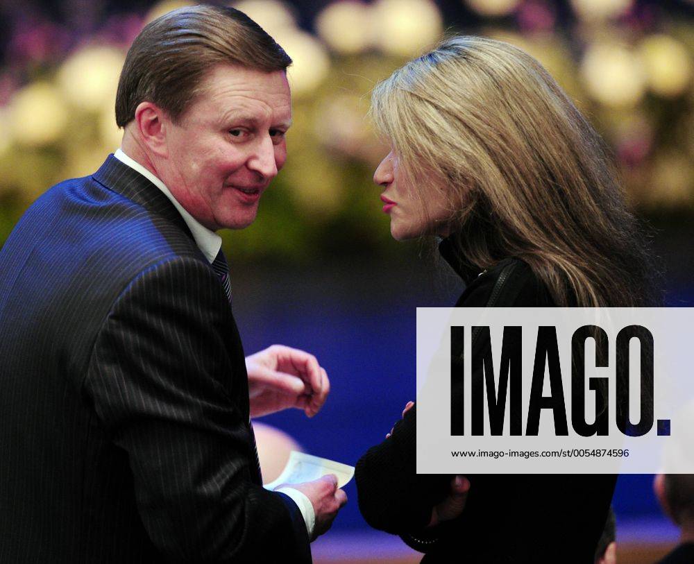 ITAR-TASS: MOSCOW, RUSSIA. FEBRUARY 1, 2011. Deputy PM Sergei Ivanov and presidential aide Dzhakhan Pollyeva at the concert marking the 80th birthday of late Boris Yeltsin, Russia s first president, at the Bolshoi Theatre Highlight RE0E03E2