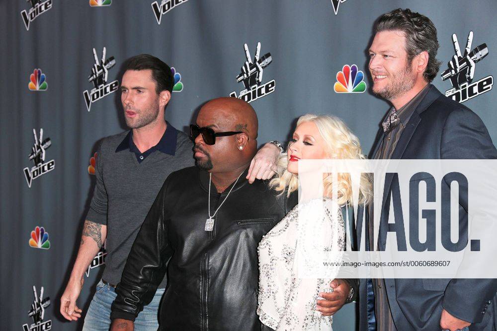 Adam Levine, CeeLo Green, Christina Aguilera und Blake Shelton beim The Voice Season 5 Top 12 Event am 7.11.2013 in Universal City The Voice Season 5 Top 12 in Universal City, Los Angeles, 2013