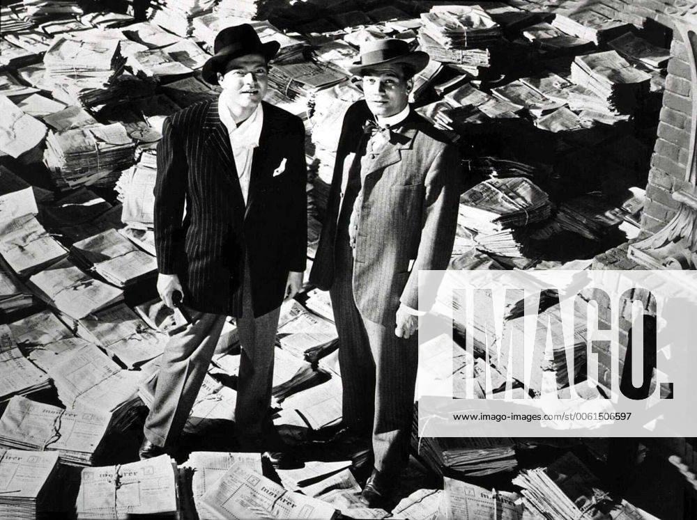 Orson Welles, Joseph Cotton Charles Foster Kane (Orson Welles,l) hat die Zeitung New York Enquirer gekauft und seinen Freund Jedediah Leland (Joseph Cotton) als Theaterkritiker engagiert. 1940 UnitedArchives01270770