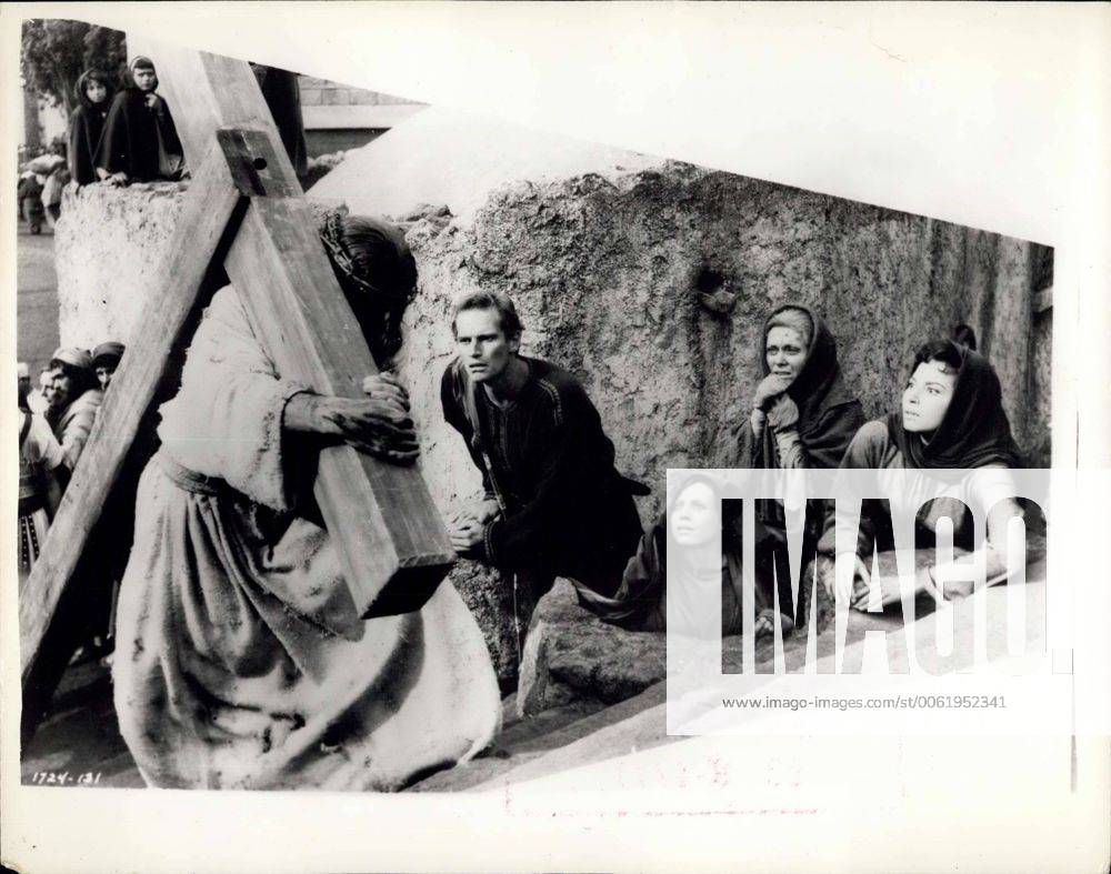 Nov. 17, 1959 - The Face That Is Never Seen.. Jesus Carries His Cross - In New Ben Hur Film. Jesus carries His Cross to Calvary - from the new film version of Ben Hur produced by Metro-Goldwyn-Mayer.. The film has its European premiere in London on December 16th.. Looking on can be seen Charlton Heston as Ben Hur - his mother and sister Martha Scott and Cathy O Donnell and his fianc?e Haya Harareet. - ZUMAk09
