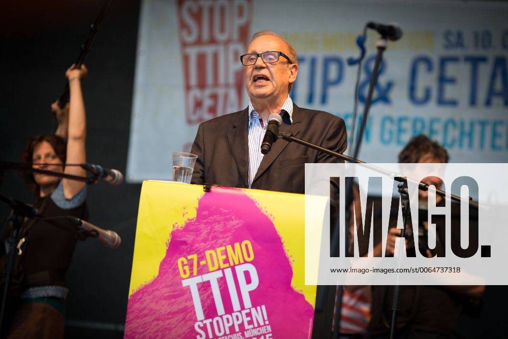 G7- Großdemo München Der schweizer Soziologe und Globalisierungskritiker Jean Ziegler spricht auf der Großdemonstration TTIP stoppen! Klima retten! Armut bekämpfen! gegen den G7-Gipfel in Elmau.