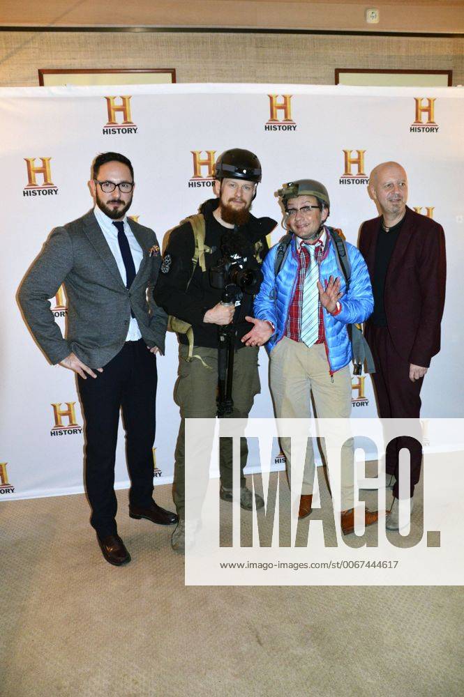 Emanuel Rotstein, Friedrich Fritz Meinecke, Wigald Boning und Andreas Weinek bei der Präsentation der Programmhighlights und Eigenproduktionen 2016 der TV-Sender HISTORY und A&E im Restaurants Gandl. München, 08.12.2015 Foto:xP.xSchönbergerx xFuturexImage