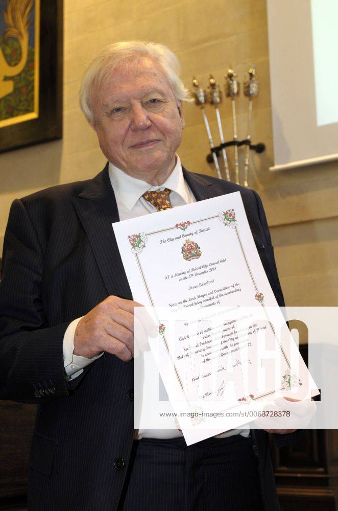 IMAGO ICONS: Sir David Attenborough Dec. 17, 2013 - Bristol, Bristol, UK - Bristol, UK. Bristol gives the cityÃ¢??s highest honour to Sir David Attenborough at an extraordinary full council meeting on Tuesday, December 17. Sir David Attenborough is widely recognised as the worldÃ¢??s greatest natural history programme maker. The decision to award the Freedom of the City follows a close association between Bristol, the BBCÃ¢??s Natural History Unit (based in Bristol) and the renowned naturalist and film-maker. Freedom of the City will mean that Sir David AttenboroughÃ¢??s name is added to the Roll of Honorary Freemen of the City. Sir David AttenboroughÃ¢??s career as a naturalist and broadcaster has spanned nearly six decades and there are very few places on the globe he has not visited. 17 December 2013..Photo credit : Simon Chapman LNP - ZUMAl94_