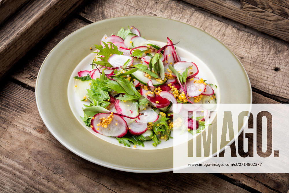 Healthy salad made from sliced radish.Healthy vegan food. Salad of radish and green ,model released, Symbolfoto