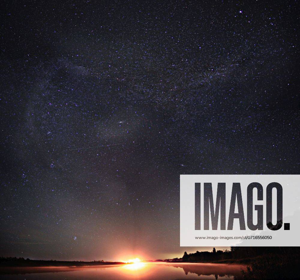 Starry night sky lake landscape ,model released, Symbolfoto