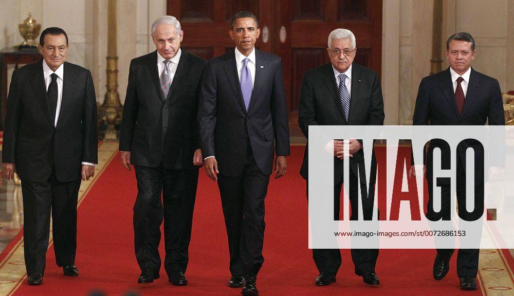 Egyptian President Hosni Mubarak, Israeli Prime Minister Benjamin Netanyahu, President Barack Obama, Palestinian President Mahmoud Abbas and Jordan’s King Abdullah II at the White House for Middle East peace negotiations Sept. 1, 2010 WHA !ACHTUNG AUFNAHMEDATUM GESCHÄTZT!