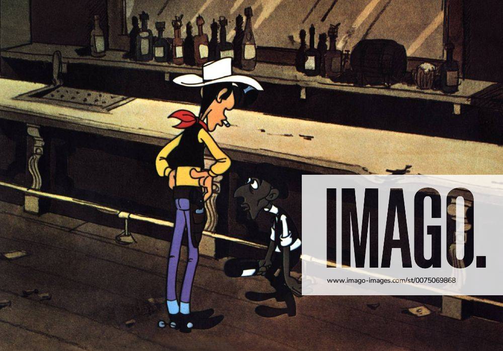 Lucky Luke - Daisy Town, (LUCKY LUKE - DAISY TOWN) BEL-F 1971, Regie: Rene Goscinny, Szene mit Lucky Luke, Stichwort: Bartresen, Revolverheld UnitedArchives00004922