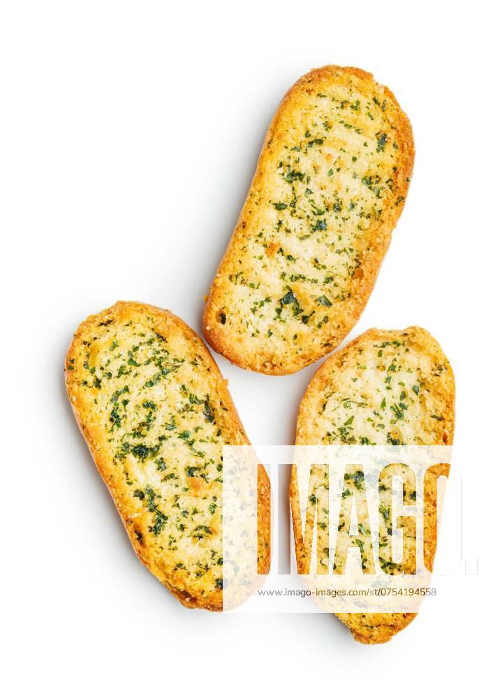 IMAGO Creative, Food, Brot, Knoblauchbrot Garlic crisp bread Slices Topped With Herbs isolated on white background., Garlic crisp bread Slices Topped With Herbs isolated on a white background., Garlic crisp bread Slices Topped With Herbs isolated on a white background., 13.05.2024,