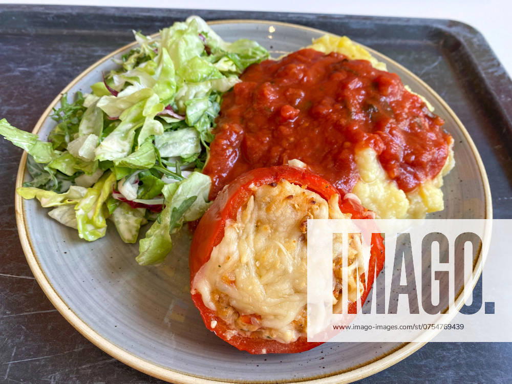 Lunch in a canteen Company restaurant Stuffed peppers with salad 15 08 2024