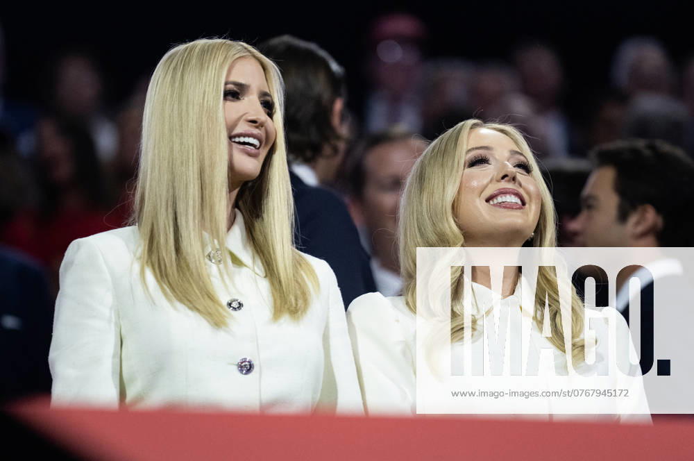 2024 Republican National Convention TW UNITED STATES - JULY 18: Ivanka, left, and Tiffany Trump, the daughters of former President Donald Trump, are seen in the Fiserv Forum on the last night of the Republican National Convention in Milwaukee, Wis., on Thursday July 18, 2024. (Tom Williams CQ Roll Call) Milwaukee WI United States