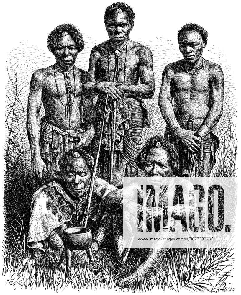 Group of Men of Herero Tribe, Southern Africa, Illustration, 1885 - ZUMAg145 20141120_zza_g145_004