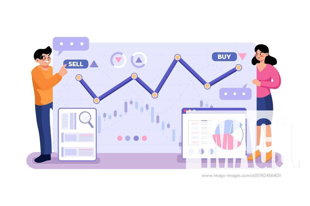 A couple communicating how to trade the market, Stock Analysis Illustration concept. Flat illustration isolated on white background, Stock Analysis Illustration concept. Flat illustration isolated on white background, 29.09.2024,