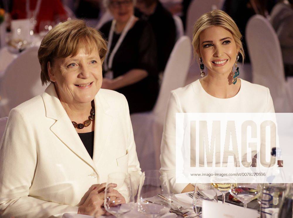 Berlin, GERMANY - Ivanka Trump, daughter and adviser of U.S. President Donald Trump, left, sits next to German Chacellor Angela Merkel during a dinner after she participated in the W20 Summit in Berlin Tuesday, April 25, 2017. Berlin GERMANY - ZUMAp124 20170425_zaa_p124_024