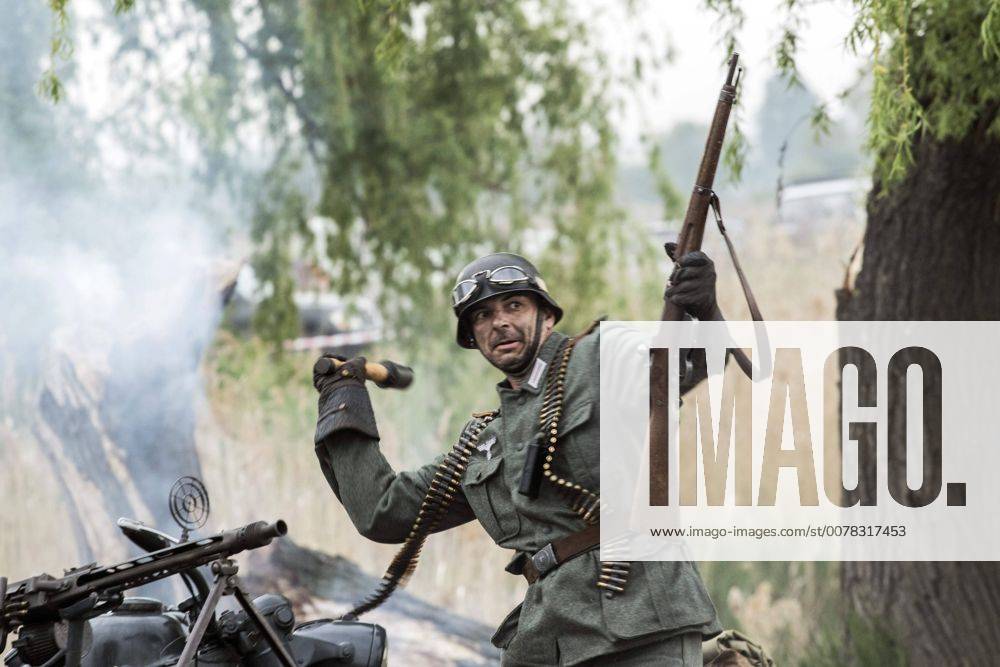 Sofia, Bulgaria - Reenactment near Sofia, Bulgaria, on 29 April 2017 of the Battle of the Transdanubian Hills during the World War II, a defensive operation of the Bulgarian Army against German Wehrmacht forces who were trying to capture the north bank of the Drava river. Sofia Bulgaria - ZUMAn230 20170429_zaa_n230_757