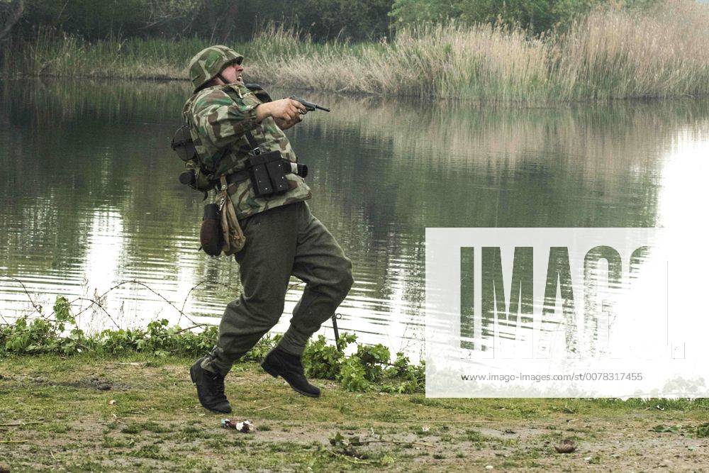 Sofia, Bulgaria - Reenactment near Sofia, Bulgaria, on 29 April 2017 of the Battle of the Transdanubian Hills during the World War II, a defensive operation of the Bulgarian Army against German Wehrmacht forces who were trying to capture the north bank of the Drava river. Sofia Bulgaria - ZUMAn230 20170429_zaa_n230_766