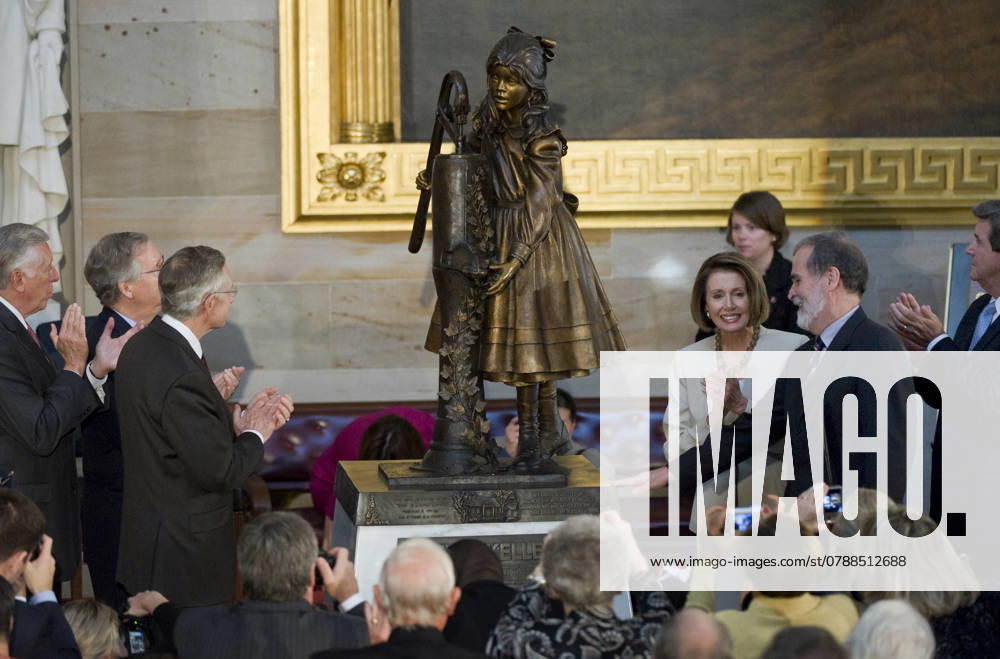 Helen Keller From left, House Majority Leader Steny Hoyer, D-Md., Senate Minority Leader Mitch McConnell, R-Ky., Senate Majority Leader Harry Reid, D-Nev., Speaker Nancy Pelosi, D-Calif., Carl Augusto, president and CEO, American Foundation for the Deaf and Blind, and Gov. Bob Riley, R-Ala., admire the new statue of Helen Keller during an unveiling ceremony in the rotunda, Oct. 7, 2009. Washington DC USA