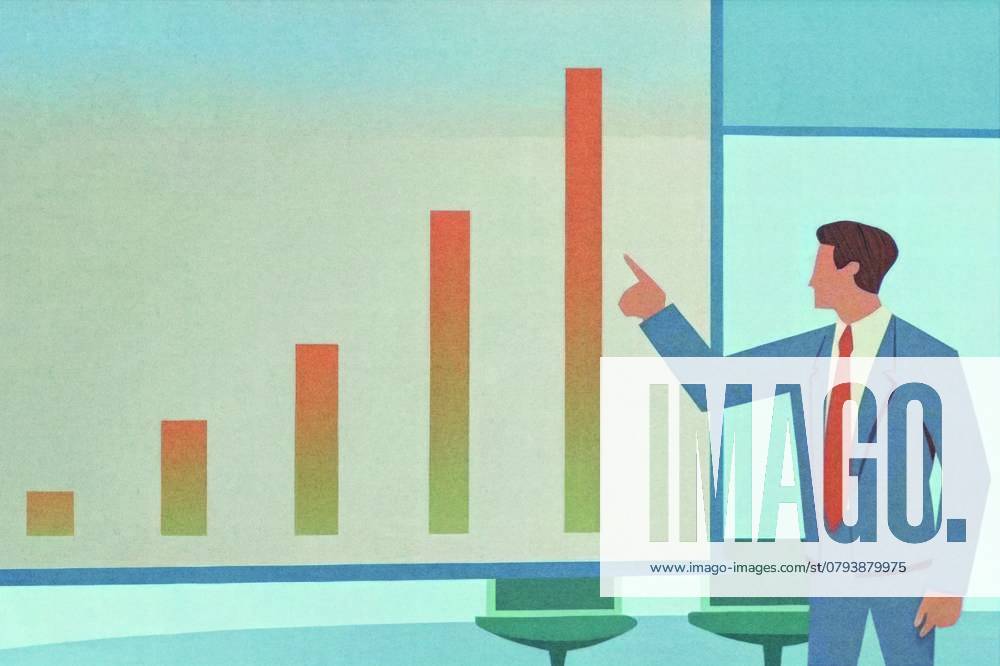 PR_ID25931_10317_IlustraBusiness.jpg A professional addresses an audience in a sleek office, presenting a bar chart that shows significant growth trends The atmosphere is focused and engaged, enhancing corporate strategy discussions, Property released Model Released AdalbertoRodriguez_ID25931_748607_008