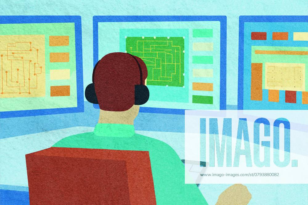 PR_ID25931_10317_IlustraBusiness.jpg A business professional is focused on analyzing data displayed on three monitors The environment is an organized office, emphasizing technology and concentration, Property released Model Released AdalbertoRodriguez_ID25931_748616_017