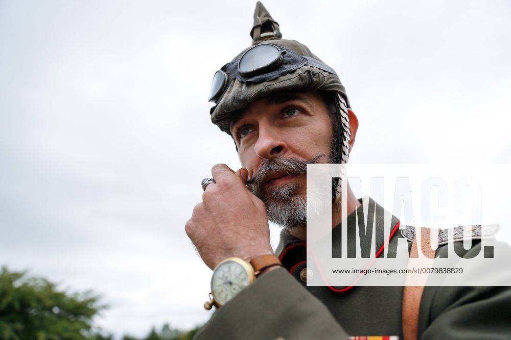 A participant in a historical reenactment of the 1914 Battle of Gumbinnen between the Russian and the German Armies on the Eastern Front of World War I. The battle reenactment is performed as part of the Battle of Gumbinnen military and historical festival near the village of Lermontovo. Vitaly Nevar TASS TS05BFEE