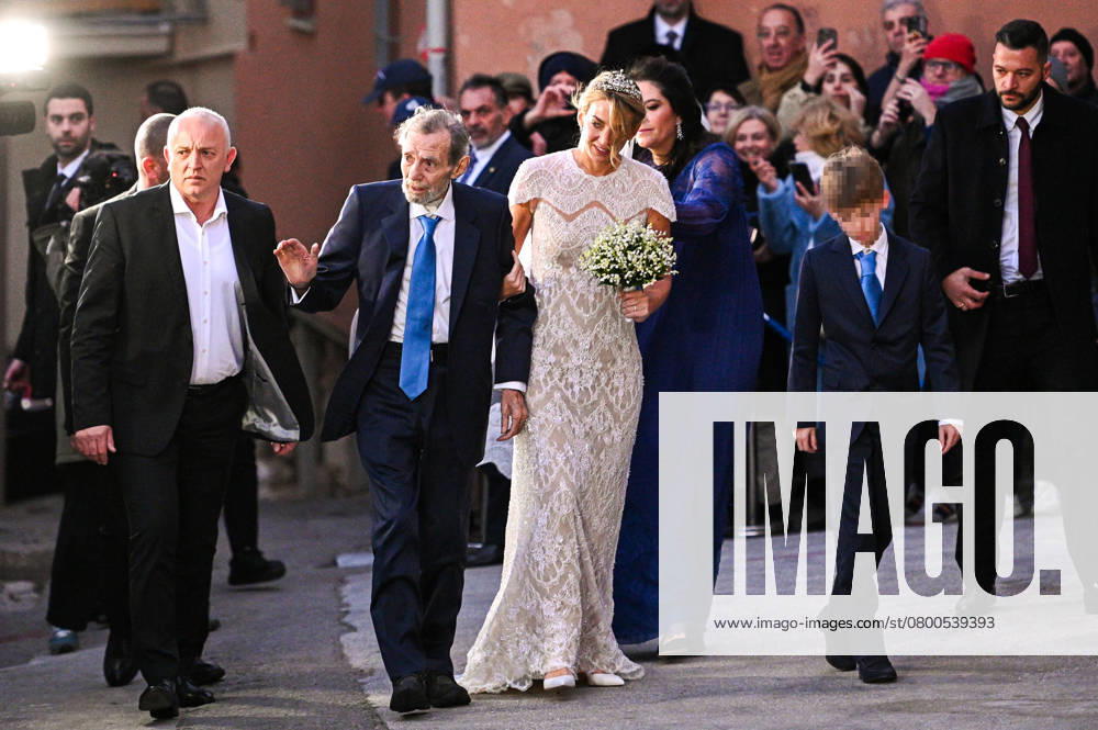CHRYSI VARDINOGIANNIS arrives with her father GEORGIOS VARDINOGIANNIS at her wedding with Prince NIKOLAOS of Greece with CHRYSI VARDINOGIANNIS, in St. Nicholas Ragavas, in Athens, Greece, on February 7, 2025. Athens Greece - ZUMAk160 20250207_zip_k160_016