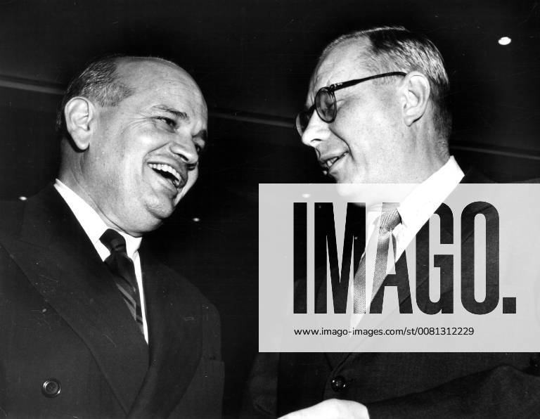 Omar Loutf (left) and Soviet Representative Arkady Sobolev, before a meeting of the Security Council considering the Suez Canal crisis. 5 October 1956, New York City New York United States