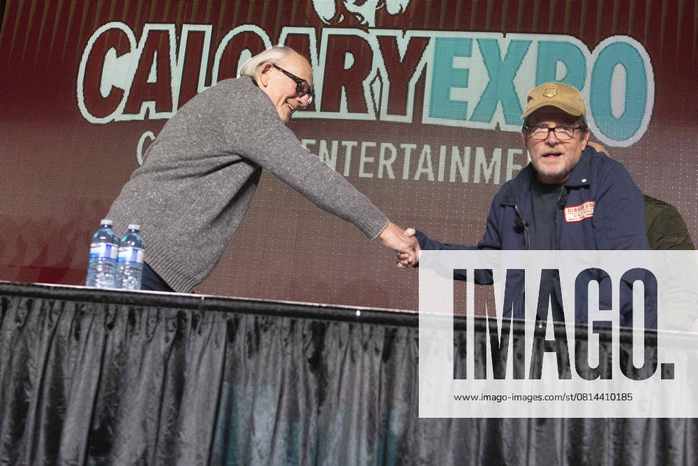 Michael J. Fox, Christopher Lloyd reunite to celebrate the 40th anniversary of Back to the Future during a special panel at Calgary Expo in Calgary, Alberta, on April 25, 2025. The iconic duo, who portrayed Marty McFly and Doc Brown, reflected on the filmÃ¢â‚¬â ¢s legacy and decades of fandom. Calgary Canada - ZUMAr123 20250425_zap_r123_058