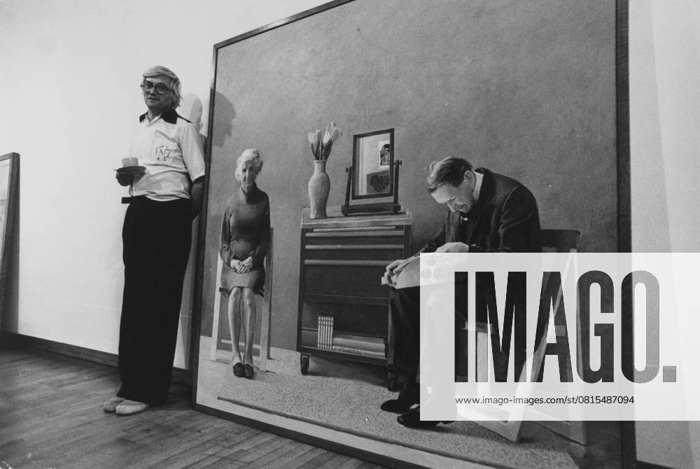 A Sunday Times photograph of the artist David Hock A Sunday Times photograph of the artist David Hockney with his painting of his parents at the Hayward Gallery.