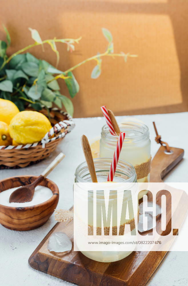 Homemade lemonade with sugar. refreshing drink ideal for summer days Model Released LuisMarioHernandez_ID29149_890169_005