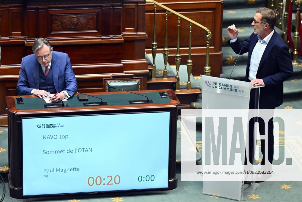 Prime Minister Bart De Wever and PS Paul Magnette pictured during a plenary session of the Chamber at the Federal Parliament in Brussels, Thursday 19 June 2025. ERICxLALMAND 127386771