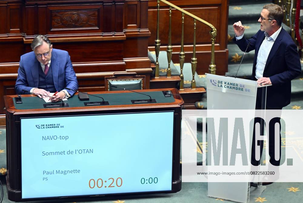 Prime Minister Bart De Wever and PS Paul Magnette pictured during a plenary session of the Chamber at the Federal Parliament in Brussels, Thursday 19 June 2025. ERICxLALMAND 127386782