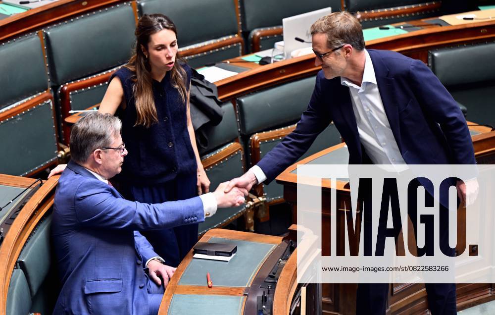 Prime Minister Bart De Wever and PS Paul Magnette pictured during a plenary session of the Chamber at the Federal Parliament in Brussels, Thursday 19 June 2025. ERICxLALMAND 127386788