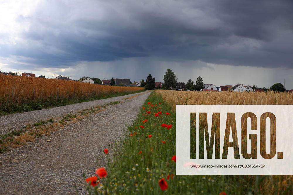 Weather feature, Dark clouds move over the Swabian district of Neu Ulm in Bavaria shortly before a thunderstorm Weißenhorn Bavaria Germany Weißenhorn