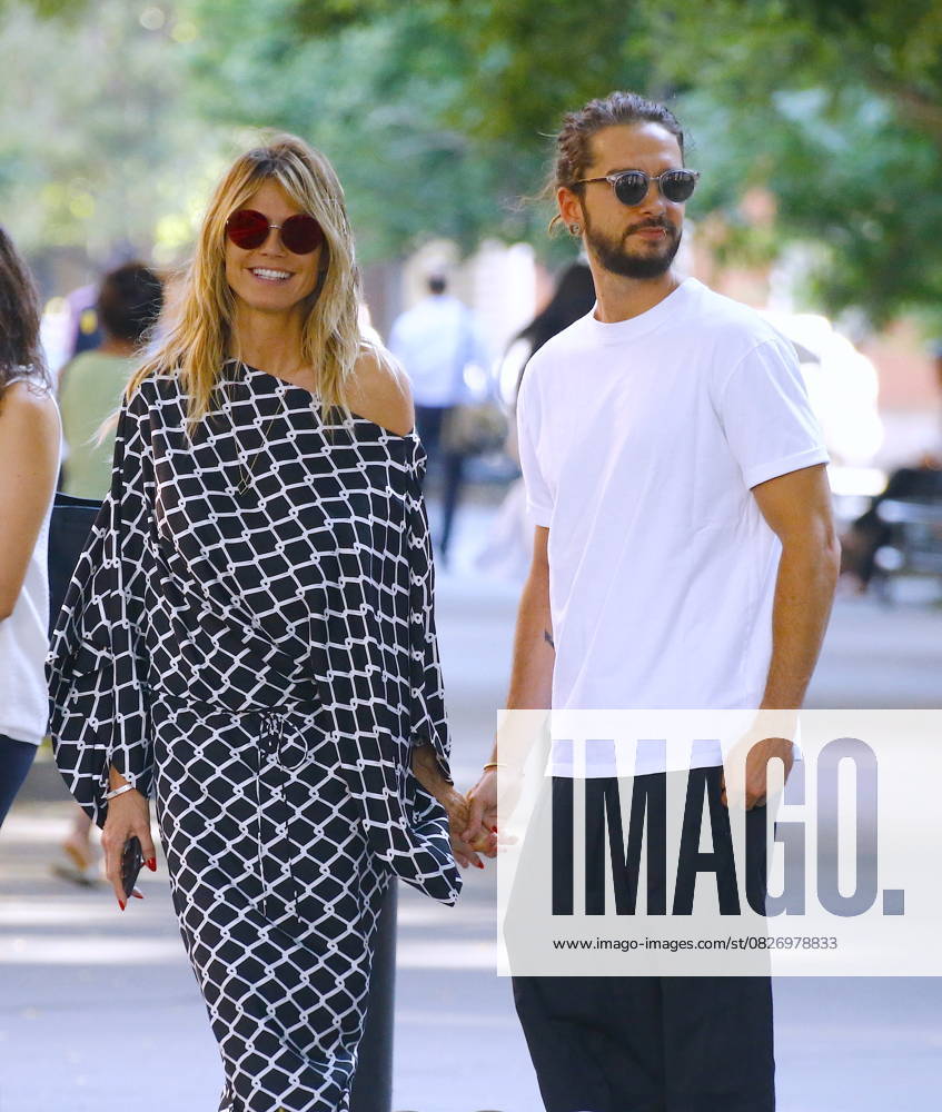 Heidi Klum picked up her daughter Lou with boyfriend Tom Kaulitz at the bus stop after summer day camp in New York, July 2, 2018 Please hide children face prior publication Heidi Klum and her new boyfriend Tom Kaulitz, wait with her mother Erna Klum for h