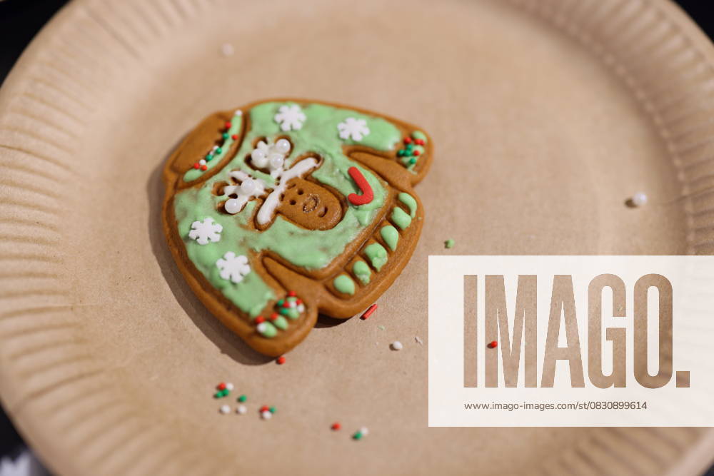 IMAGO Creative, Weihnachten, Food, Backen, Lebkuchen Festive Gingerbread Sweater Cookie Decorated with Colorful Icing and Lots of Sprinkles A charming gingerbread cookie shaped like a sweater, decorated for the holidays with icing and festive sprinkles., 63543154.jpg RECORD DATE NOT STATED