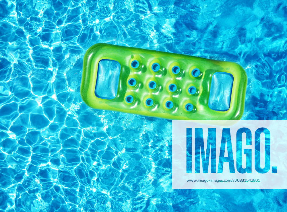 Inflatable mattress in swimming pool From above drone view of bright green inflatable mattress floating on blue water surface of swimming pool in sunlight in summertime, 64540620.jpg RECORD DATE NOT STATED